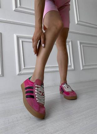 Мужские кроссовки adidas gazelle x gucci pink green(адидас оригиналс)4 фото