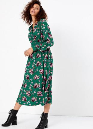 Плаття зелене міді квітковий прин від per una marks&spencer