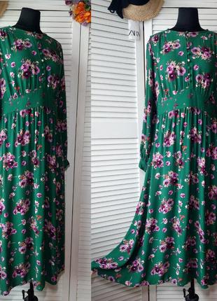 Платье зелёное миди цветочный прин от per una marks&spencer7 фото