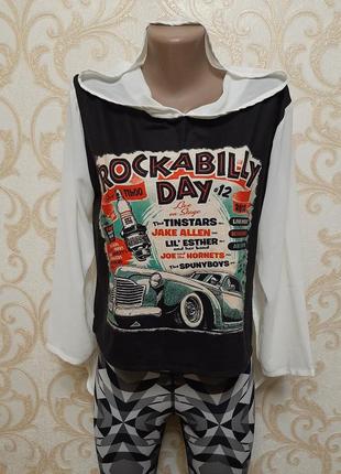 Гарна стильна блуза з капюшоном із вінтажним принтом rockabilly day3 фото