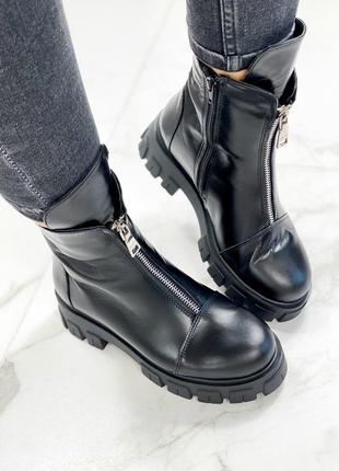 Женские ботинки черные на массивной подошве натуральная кожа patri 1-52 фото