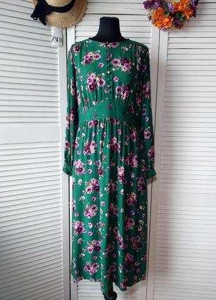 Платье зелёное миди цветочный прин  per una marks&spencer1 фото