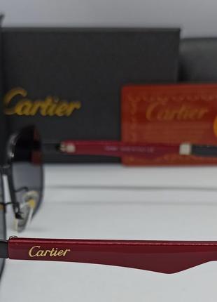 Очки в стиле cartier мужские солнцезащитные черные дужки бордо5 фото