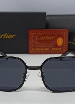 Окуляри в стилі cartier чоловічі сонцезахисні чорні дужки бордо2 фото