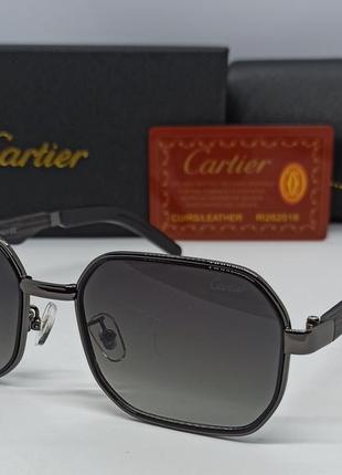 Окуляри в стилі cartier чоловічі сонцезахисні темно сірий градієнт в сріблястому металі