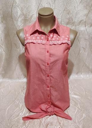 Розовая котоновая блузка вышивка с 44
