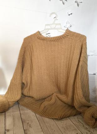 Вязаный свитер, кофта большая вязка оверсайз объемная плетения плетеная рубчик длинная