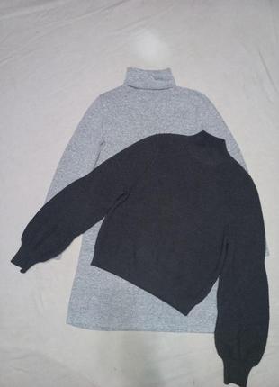 Стильный трикотажный свитер рубчик zara с объёмными рукавами