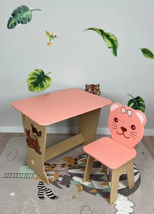 Столик-парта дитячий і стільчик рожевий котик6 фото