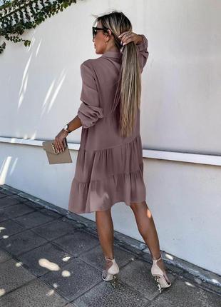 Сукня сорочка на ґудзиках коротка з довгими рукавами плаття міні вільного крою стильна базова коричнева чорна блакитна рожева5 фото