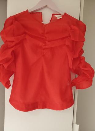 Стильная женская блуза из органзы с объемными рукавами. размер 42-44.