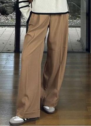 ❤ круті натуральні штани палаццо брюки кольору тауп