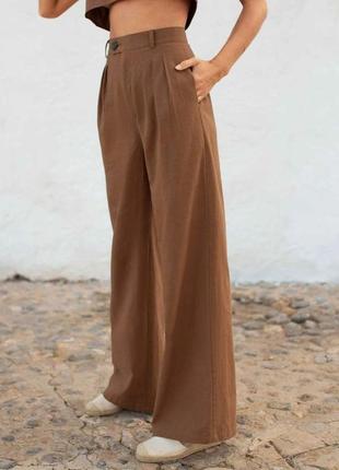 ❤ крутые натуральные брюки палаццо штаны цвета тауп8 фото
