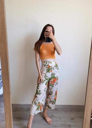 Кюлоти plt штани у квітах бежеві оранжеві літні легкі