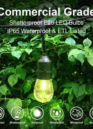 Розумні зовнішні струнні світильники 48 футів, зміна кольору музичного спалаху, wifi dimmable led s14 bulb shatterproof5 фото