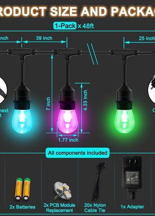 Розумні зовнішні струнні світильники 48 футів, зміна кольору музичного спалаху, wifi dimmable led s14 bulb shatterproof3 фото