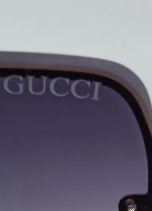 Окуляри в стилі gucci жіночі сонцезахисні фіолетово рожевий градієнт в золотому металі9 фото