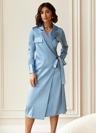 Атласне плаття на запах блакитне | 79548