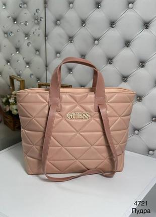 Жіноча стильна та якісна сумка шоппер з еко шкіри пудра1 фото