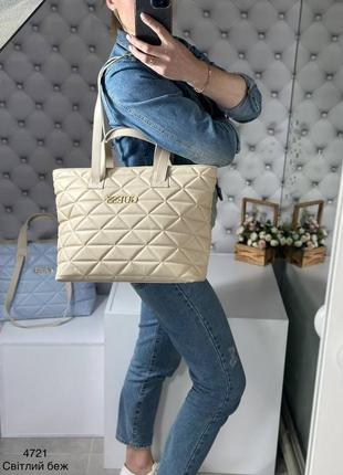 Жіноча стильна та якісна сумка шоппер з еко шкіри св.беж2 фото