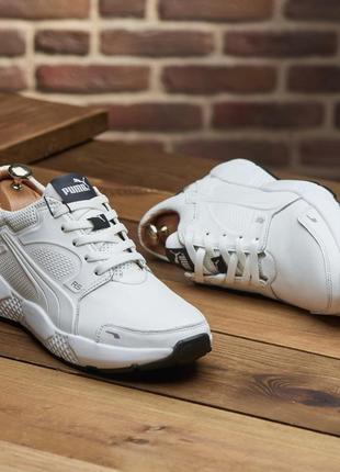 Мужские кожаные кроссовки в стиле puma белые, чоловічі кросівки із натуральної шкіри в білому кольорі3 фото