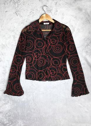 Женская блузка винтаж ретро готическая чёрная красная блуза женский топ топик короткий сеточка
