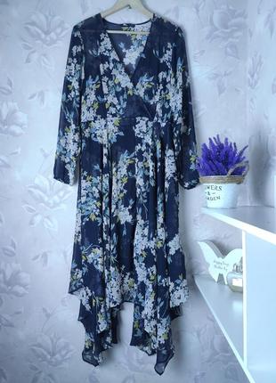 Асимметричное полуразора платье сатин платье цветочный принт3 фото