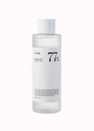 Успокаивающий тонер для лица с экстрактом хауттюйнии anua heartleaf 77% soothing 250ml