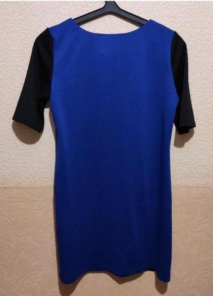 Женское платье миди bhs чёрное синее с вставками эко кожи с коротким рукавом2 фото