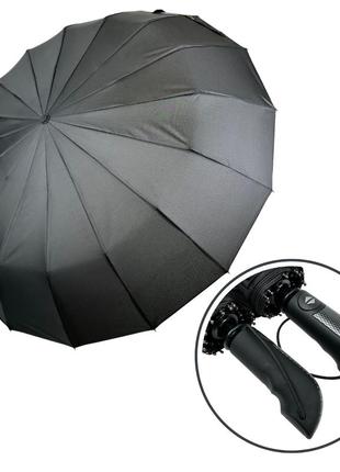 Мужской складной зонт-автомат от feeling rain на 16 спиц антиветер, черный, топ