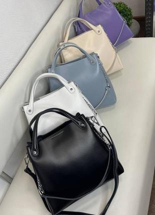 Женская стильная и качественная сумка из натуральной кожи голубая5 фото