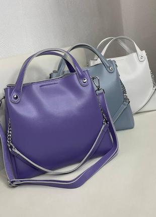 Женская стильная и качественная сумка из натуральной кожи голубая6 фото
