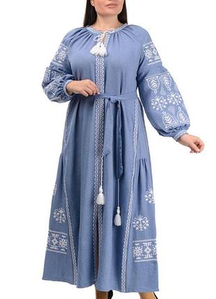 Женское длинное платье вышиванка соломия, лен, размеры: s,m,l,xl,2xl,3xl