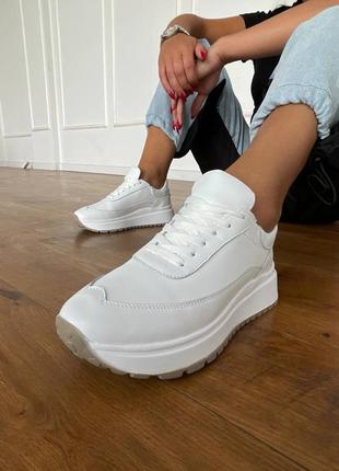 Белые женские кроссовки натуральная кожа р36-416 фото