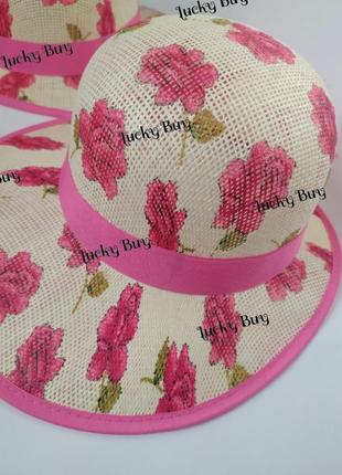 Шляпка с розовыми цветами и лентой9 фото