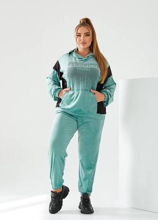 Спортивний жіночий велюровий костюм (штани та кофта) великий розмір новинка 2024