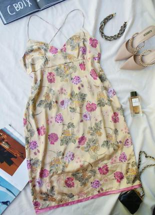 Брендова сукня міді на тонких бретелях квітковий принт атласна від next1 фото