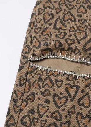 Джинсы леопардовые в стиле area сердечки женские коричневые6 фото