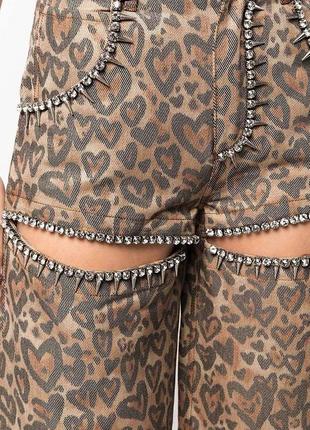 Джинсы леопардовые в стиле area сердечки женские коричневые9 фото