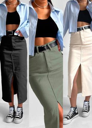 Трендовая юбка джинс с разрезом