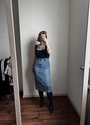 Меди юбка, джинс, сзади разрез 💔 размер s-m4 фото