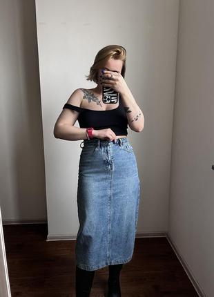 Меди юбка, джинс, сзади разрез 💔 размер s-m1 фото