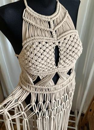 Платье макраме (туника, парео, длинное пляжное платье, плетеная одежда)