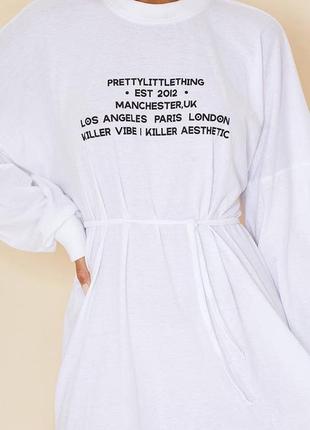 Prettylittlething белое свободное платье-футболка с открытой спиной и завязками xxs2 фото