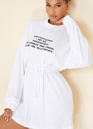 Prettylittlething белое свободное платье-футболка с открытой спиной и завязками xxs4 фото
