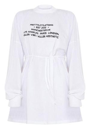 Prettylittlething белое свободное платье-футболка с открытой спиной и завязками xxs6 фото