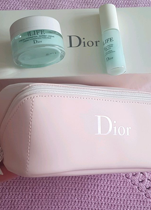 Dior hydra life набір подарунковий крем + вода сорбет + косметичк