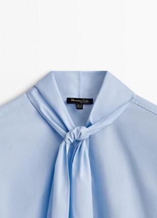 Рубашка поплина в полоску полоска с галстуком бантом massimo dutti хлопковая7 фото