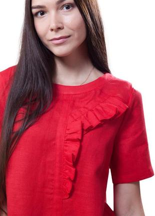 Жіноча блузка літня з рюшів льон3 фото