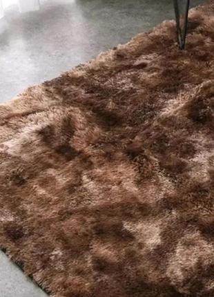 Хутряний ворсистий килимок травичка 1.60х2 м / коричневый приліжковий килимок з довгим ворсом2 фото
